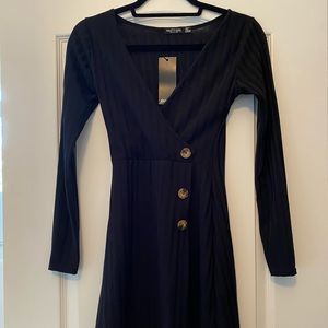 Nasty Gal Short Black Long Sleeve Skater Dress